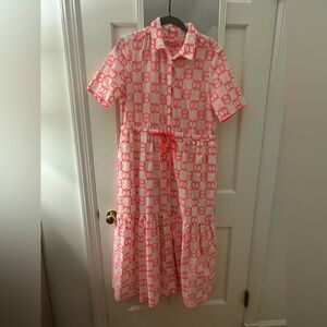 Vilagallo women’s maxi dress with Pink Geometric Design